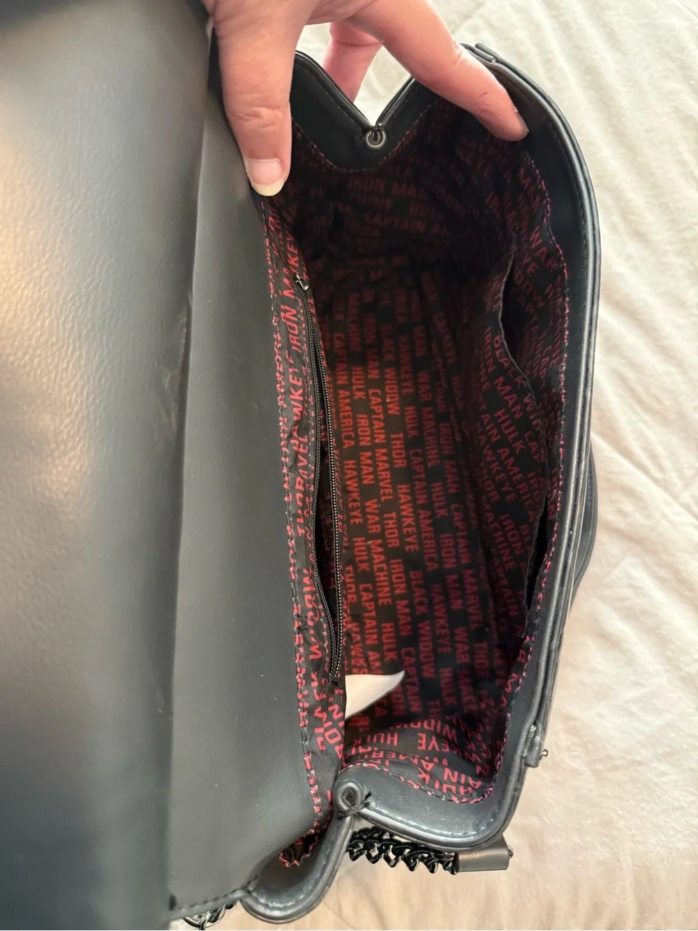 Loungefly Black Marvel Emblems Messenger Bag with Multicolor Logos